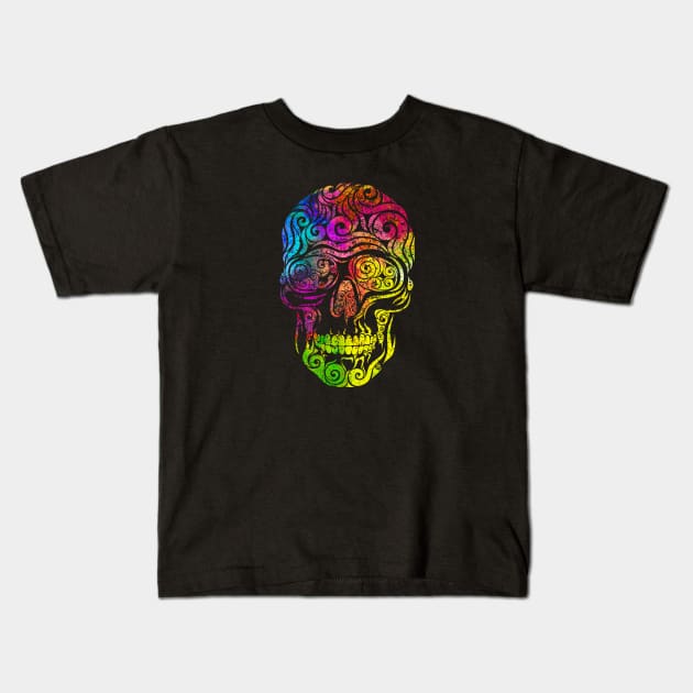 Swirly Skull (color) Kids T-Shirt by VectorInk